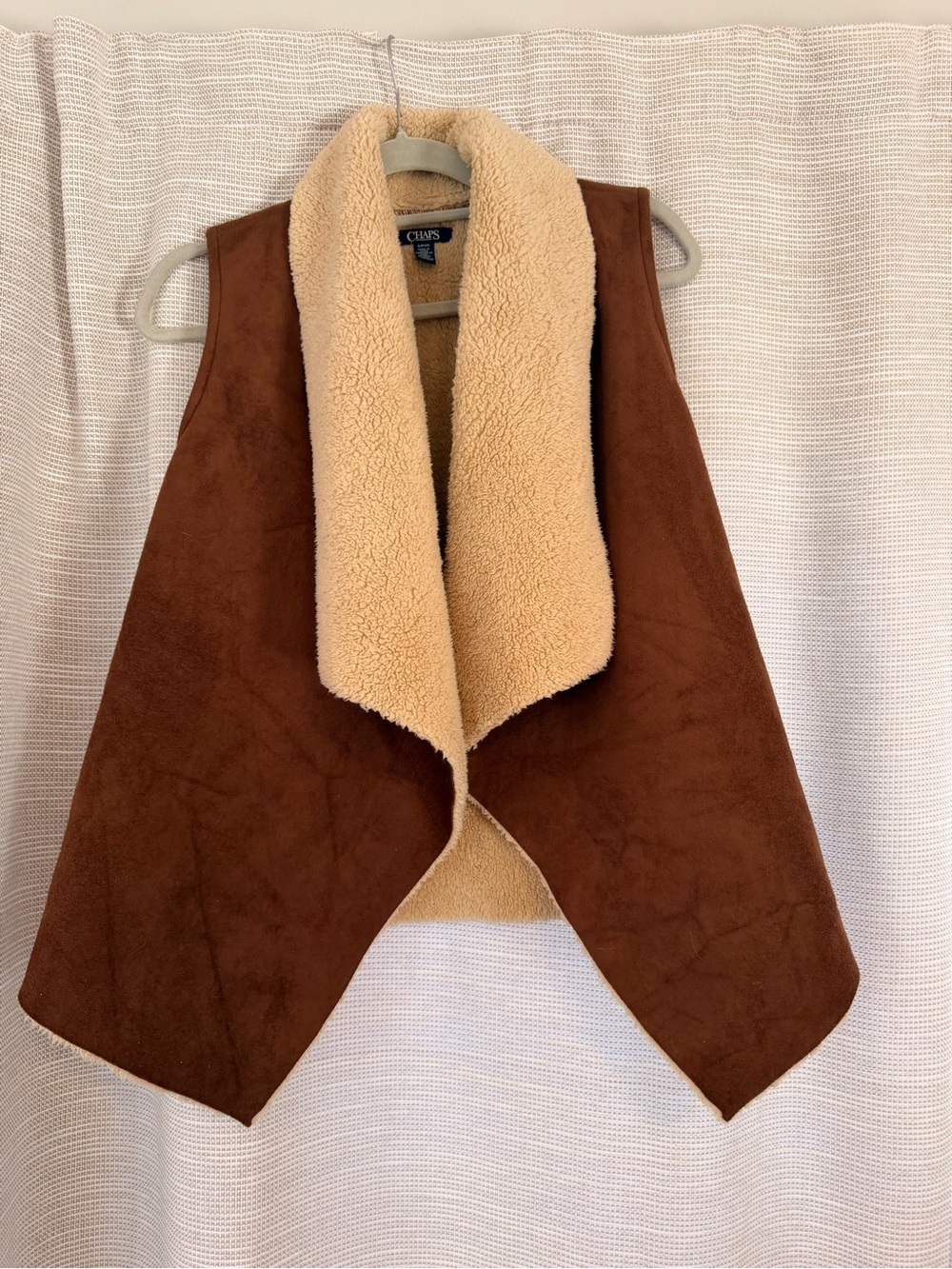Chaps Women's Tan Shearling-Trim Suede Vest Size S